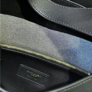 Saint Laurent Black Leather Shoulder Bag with Gold Zipper